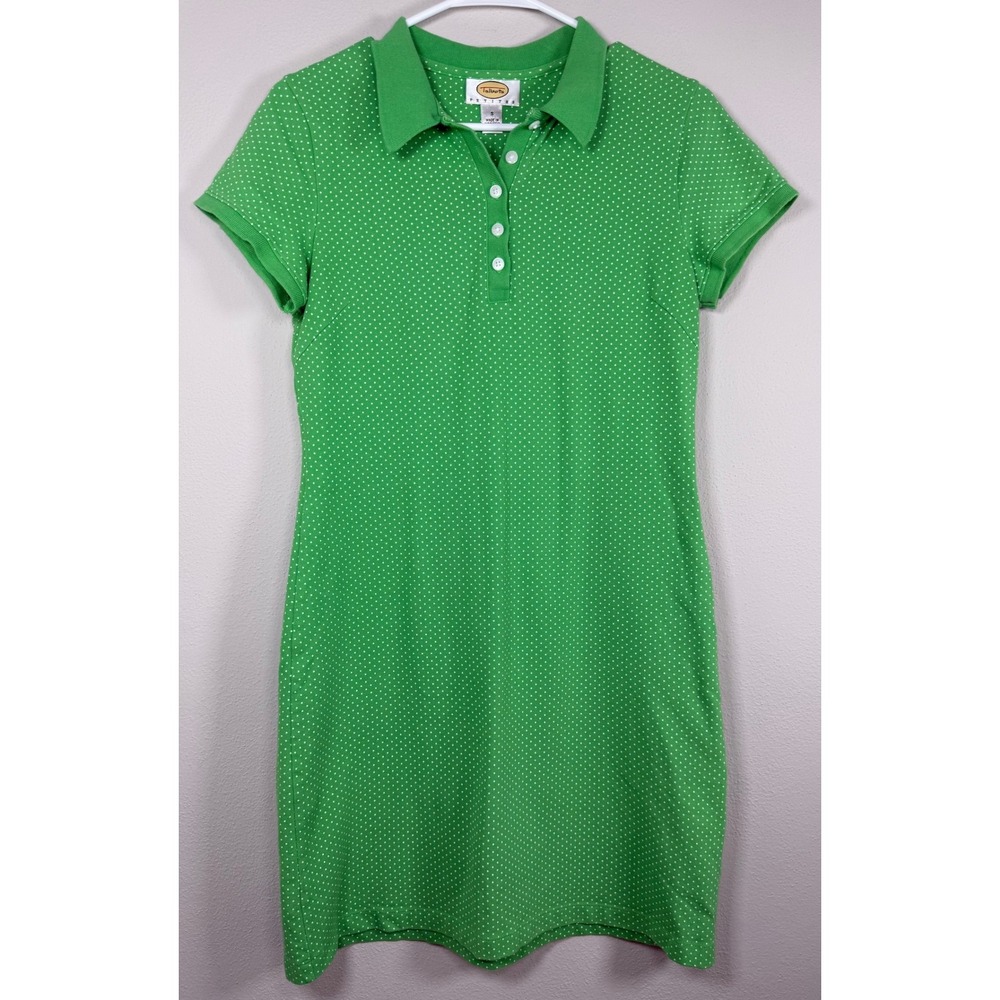 Talbots Polo Dress Women SP Green Polka Dot Short Sleeve Preppy Tennis Golf